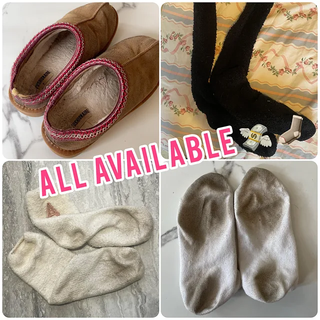 These dirty socks & slippers are available to buy 😏🦶🏻🧎🏻‍➡️ DM me to claim 😈🧦💸 for OnlyFans @redheadfootgoddess on Babe Plug